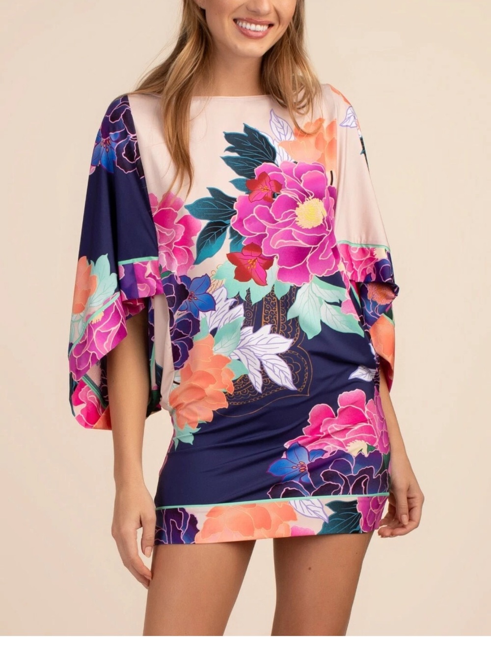 Trina Turk opulent oasis Lilly floral cocoon sleeved mini dress NWT LARGE